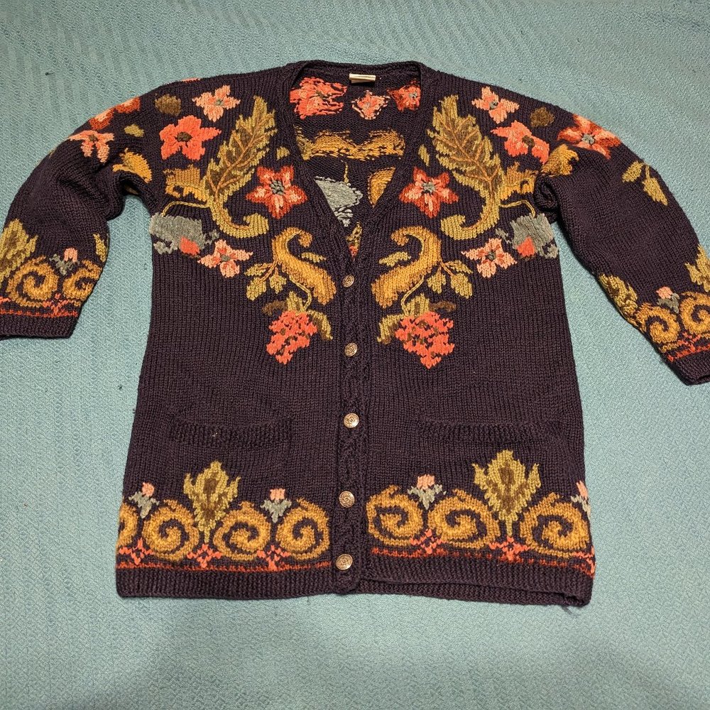 Vintage Laura Ashley floral cardigan sweater, 88% wool blend